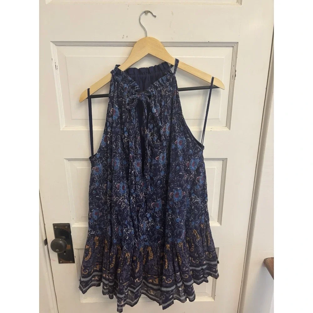 Free People Women's Lyla‎ Sleeveless Navy Printed Halter Mini Dress Size XS - Picture 6 of 8